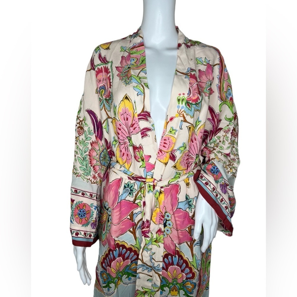 Zara Floral Printed Long Kimono Belted Bohemian Blogger - Picture 4 of 15